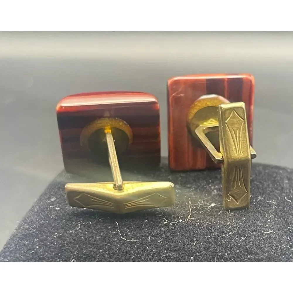 Tigers Eye Square Gemstone Cufflinks Mens Tiger's Eye Mens Jewelry Shirt Cuffs